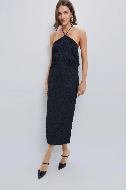 Long - Sleeve Women Dress in Velvet for a Luxurious Winter LookBlack Fringe Halter Neck Natalia Maxi Dress Long - Sleeve Women Dress in Velvet for a Luxurious Winter LookBlack Fringe Halter Neck Natalia Maxi Dress