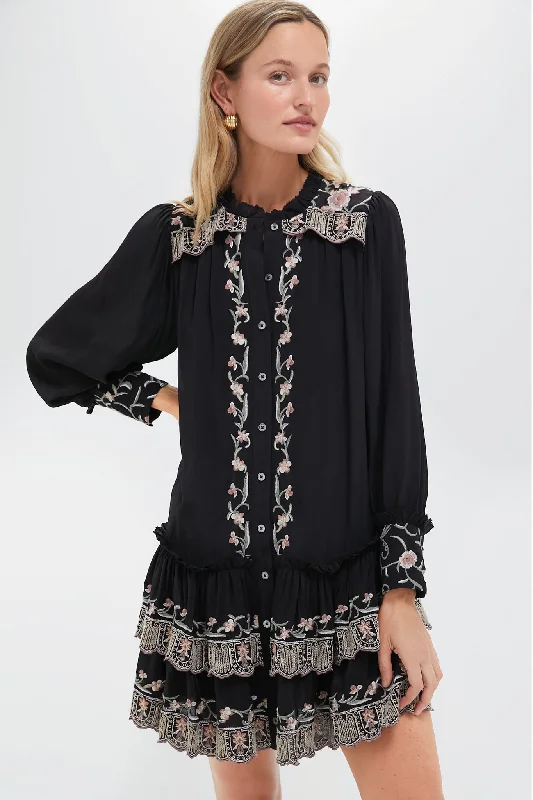 Long - Sleeve Women Dress in Velvet for a Luxurious Winter LookBlack Lacey Embroidery Long Sleeve Tunic Dress Long - Sleeve Women Dress in Velvet for a Luxurious Winter LookBlack Lacey Embroidery Long Sleeve Tunic Dress