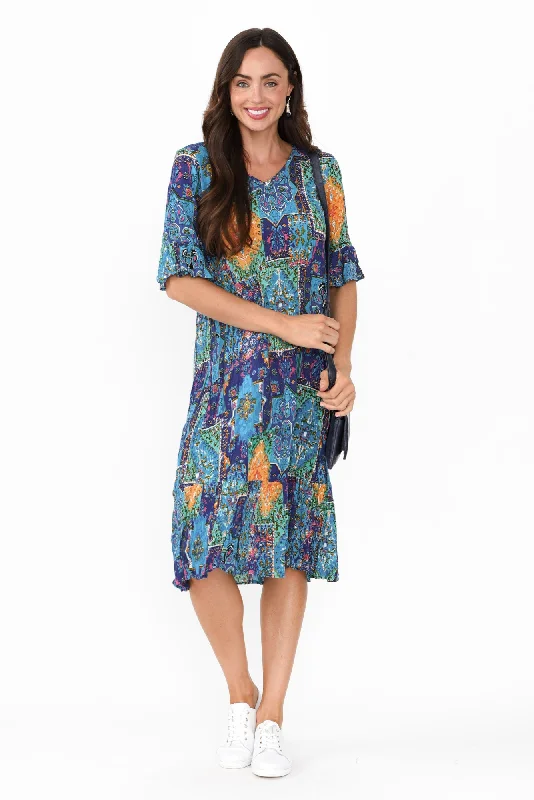 Empire Waist Women Dress to Accentuate the Bust and Conceal the WaistCalla Green Mosaic Crinkle Dress Empire Waist Women Dress to Accentuate the Bust and Conceal the WaistCalla Green Mosaic Crinkle Dress
