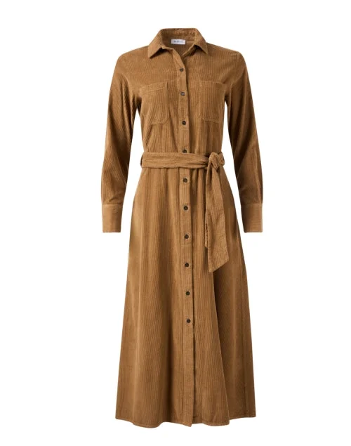 Wrap - Style Women Dress with Adjustable Fit for All Body TypesCamel Corduroy Shirt Dress