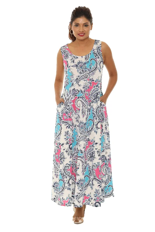 Ball Gown Women Dress with a Full Skirt for a Princess - like LookPaisley Floral Puff Print Sleeveless Maxi Dress Ball Gown Women Dress with a Full Skirt for a Princess - like LookPaisley Floral Puff Print Sleeveless Maxi Dress