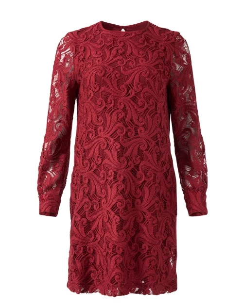 Pleated Women Dress with a Timeless and Elegant TextureEsordio Bordeaux Red Lace Dress