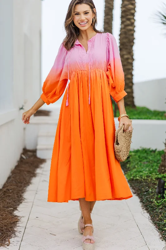 Maxi Women Dress with Floral Print for a Bohemian VibeFate: Living The Life Pink Orange Ombre Midi Dress Maxi Women Dress with Floral Print for a Bohemian VibeFate: Living The Life Pink Orange Ombre Midi Dress