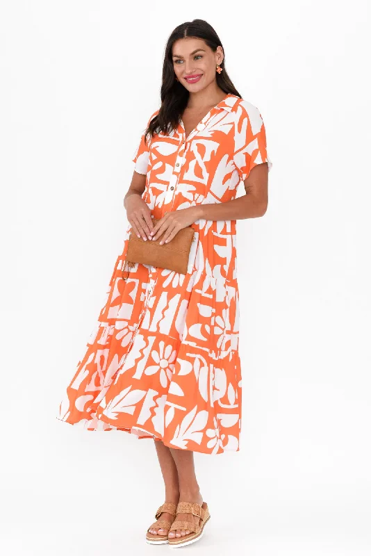 Strapless Women Dress with a Built - in Bra for Comfort and SupportGabi Orange Tiered Dress Strapless Women Dress with a Built - in Bra for Comfort and SupportGabi Orange Tiered Dress