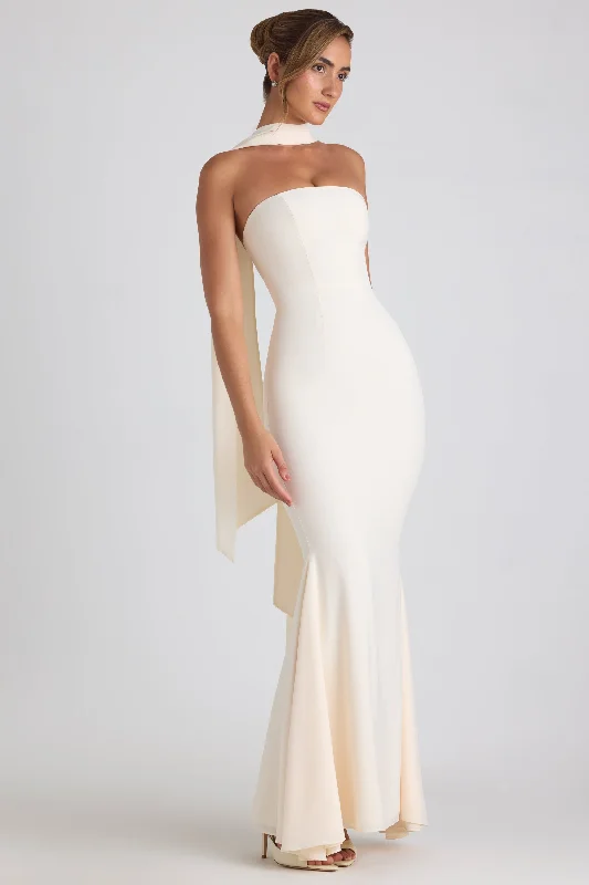 Ruffled Women Dress with Multiple Layers for a Playful and Girly StyleScarf-Detail Strapless Gown in Ivory Ruffled Women Dress with Multiple Layers for a Playful and Girly StyleScarf-Detail Strapless Gown in Ivory