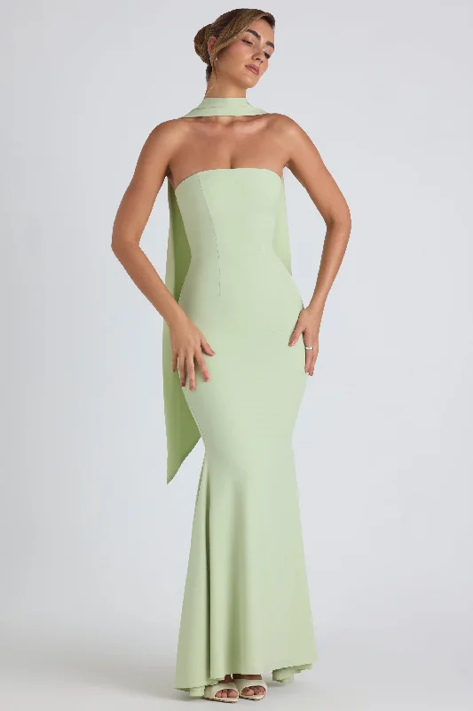 Mermaid - Style Women Dress with a Fitted Silhouette for Special OccasionsScarf-Detail Strapless Gown in Spring Green Mermaid - Style Women Dress with a Fitted Silhouette for Special OccasionsScarf-Detail Strapless Gown in Spring Green
