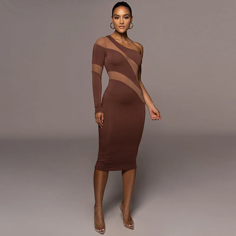 Lace - Embellished Women Dress for an Elegant and Sophisticated AppearanceJill Mesh See Through Patchwork Midi Dress Lace - Embellished Women Dress for an Elegant and Sophisticated AppearanceJill Mesh See Through Patchwork Midi Dress