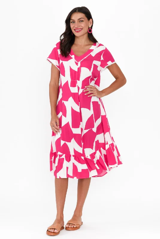 Off - the - Shoulder Women Dress for a Romantic and Feminine LookKarlie Pink Abstract V Neck Dress Off - the - Shoulder Women Dress for a Romantic and Feminine LookKarlie Pink Abstract V Neck Dress