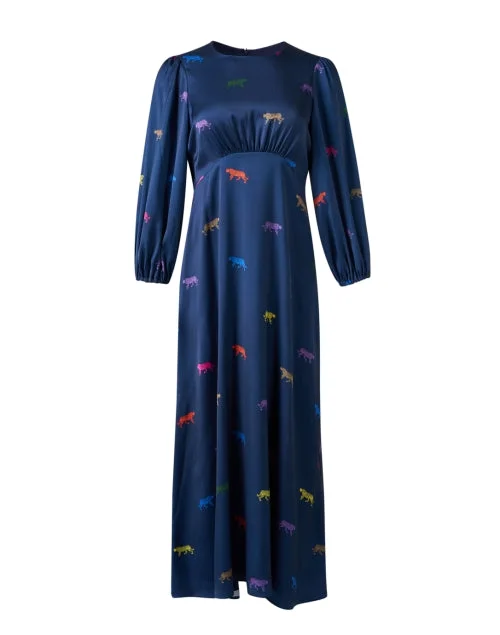 Lace - Embellished Women Dress for an Elegant and Sophisticated AppearanceBlue Leopard Print Satin Dress