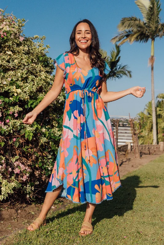 Plus Size Women Dress with a Flattering A - Line Cut for Comfort and StyleLibby Blue Swirl Midi Dress Plus Size Women Dress with a Flattering A - Line Cut for Comfort and StyleLibby Blue Swirl Midi Dress