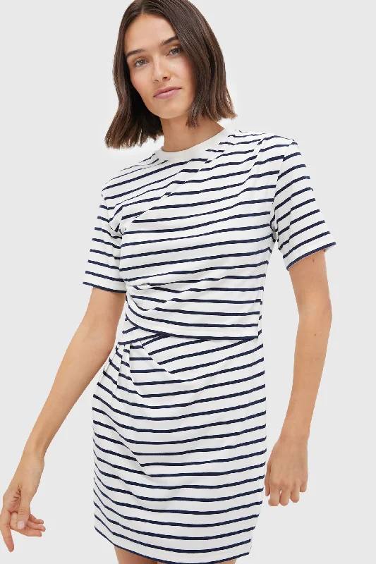 Maxi Women Dress with Floral Print for a Bohemian VibeMidnight Stripe Zeus Short Sleeve Draped T-Shirt Dress Maxi Women Dress with Floral Print for a Bohemian VibeMidnight Stripe Zeus Short Sleeve Draped T-Shirt Dress