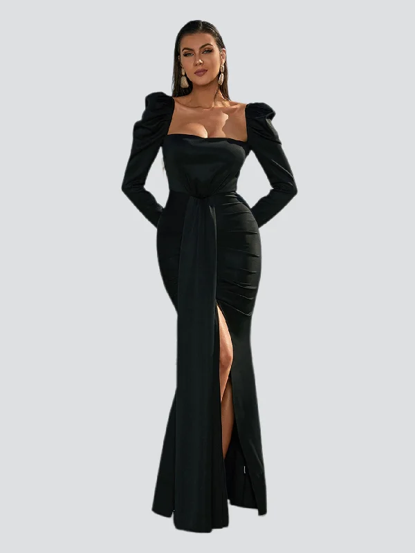 Strapless Women Dress with a Built - in Bra for Comfort and SupportPuff Long Sleeve Split Black Mermaid Prom Dress XJ979 Strapless Women Dress with a Built - in Bra for Comfort and SupportPuff Long Sleeve Split Black Mermaid Prom Dress XJ979