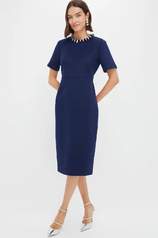 Plus Size Women Dress with a Flattering A - Line Cut for Comfort and StyleNavy Fur Trimmed Cruz Dress Plus Size Women Dress with a Flattering A - Line Cut for Comfort and StyleNavy Fur Trimmed Cruz Dress