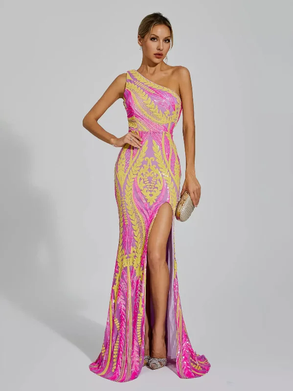 Empire Waist Women Dress to Accentuate the Bust and Conceal the WaistOne Shoulder High Split Sequin Dress RJ11466 Empire Waist Women Dress to Accentuate the Bust and Conceal the WaistOne Shoulder High Split Sequin Dress RJ11466