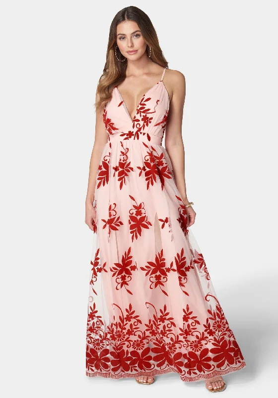 Lace - Embellished Women Dress for an Elegant and Sophisticated AppearancePlunge Neck Embroidered Maxi Dress Lace - Embellished Women Dress for an Elegant and Sophisticated AppearancePlunge Neck Embroidered Maxi Dress