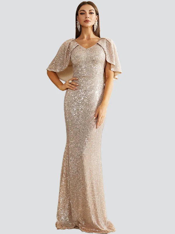 Little Black Women Dress with Sequins for a Glamorous Night OutPuncho Back Puff Sleeve Sequin Evening Dress XH2266 Little Black Women Dress with Sequins for a Glamorous Night OutPuncho Back Puff Sleeve Sequin Evening Dress XH2266