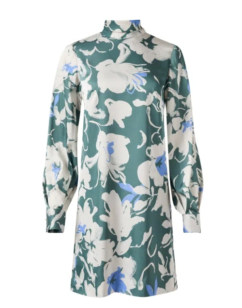Off - the - Shoulder Women Dress for a Romantic and Feminine LookSage Multi Floral Satin Crepe Dress