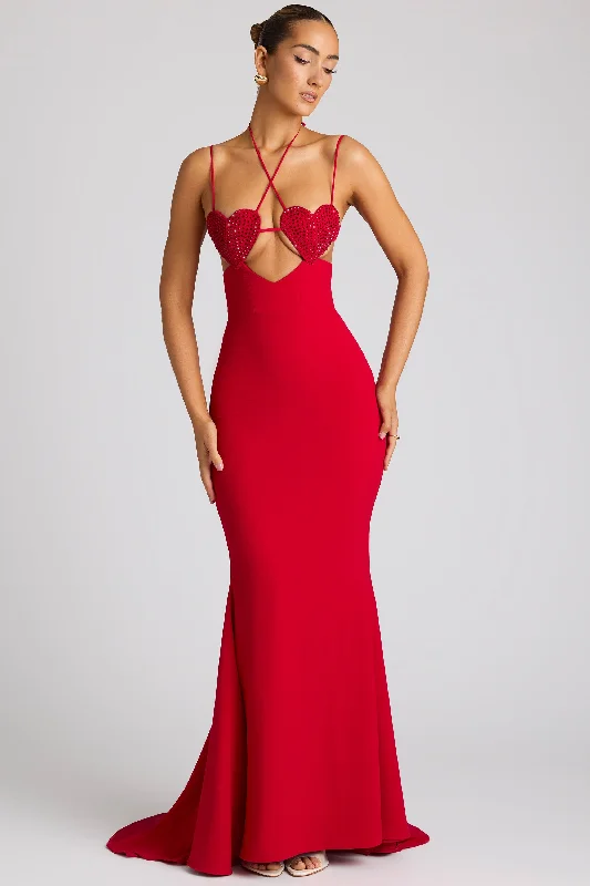 Ball Gown Women Dress with a Full Skirt for a Princess - like LookEmbellished Heart Cup Detail Evening Gown in Fire Red Ball Gown Women Dress with a Full Skirt for a Princess - like LookEmbellished Heart Cup Detail Evening Gown in Fire Red
