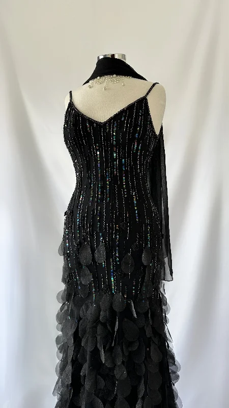 Strapless Women Dress with a Built - in Bra for Comfort and SupportBLACK SWAN PETAL SILK EMBELLISHED GOWN Strapless Women Dress with a Built - in Bra for Comfort and SupportBLACK SWAN PETAL SILK EMBELLISHED GOWN
