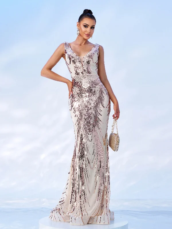 Sleeveless Women Dress in Bright Colors for Summer PartiesV-neck Sleeveless Mermaid Sequin Formal Dress RM21551 Sleeveless Women Dress in Bright Colors for Summer PartiesV-neck Sleeveless Mermaid Sequin Formal Dress RM21551