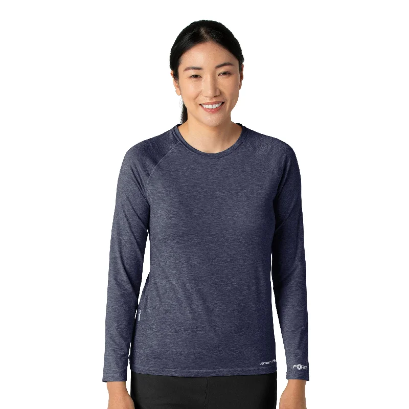 Distressed Women T Shirt with a Laid - Back AestheticCarhartt Force Sub-Scrubs Women's Performance Long Sleeve Tee - Navy Heather Distressed Women T Shirt with a Laid - Back AestheticCarhartt Force Sub-Scrubs Women's Performance Long Sleeve Tee - Navy Heather