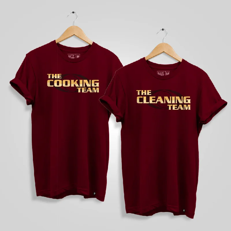 Floral Print Women T Shirt for a Feminine TouchCooking Team - Cleaning Team Couple T-Shirt Floral Print Women T Shirt for a Feminine TouchCooking Team - Cleaning Team Couple T-Shirt