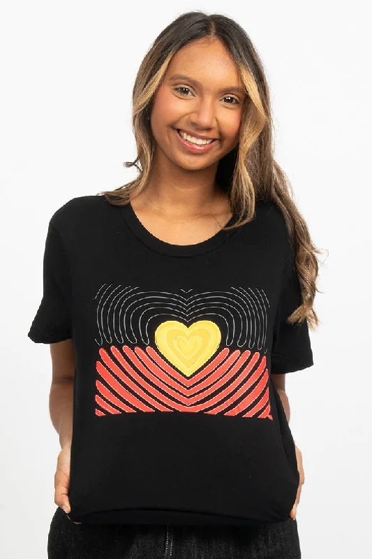Striped Women T Shirt in a Classic PatternProud Heart Flag Black Cotton Crew Neck Womens T-Shirt Striped Women T Shirt in a Classic PatternProud Heart Flag Black Cotton Crew Neck Womens T-Shirt