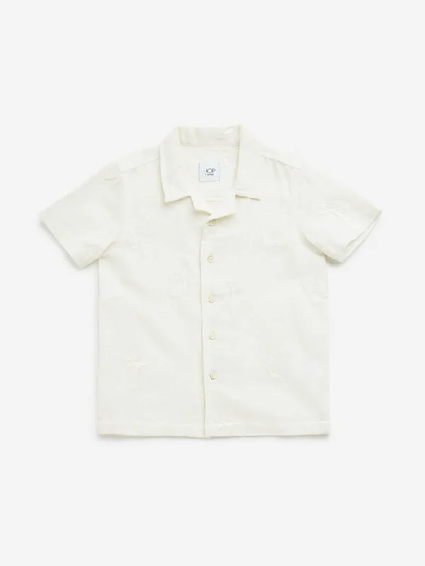 Twill Women Shorts with a Smooth Texture and DurabilityHOP Kids Off-White Embroidered Cotton Shirt