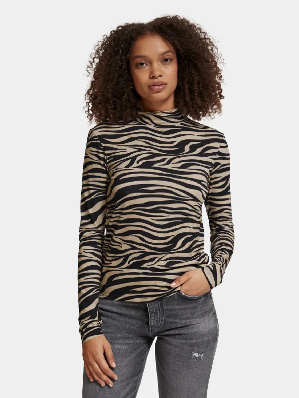 Puff Sleeve Women T Shirt for a Fashion - Forward LookPrinted long sleeved mock neck top Puff Sleeve Women T Shirt for a Fashion - Forward LookPrinted long sleeved mock neck top