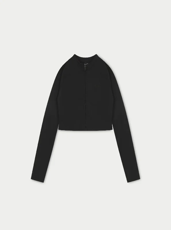 Graphic Print Women T Shirt for a Trendy StatementSCULPTING EMBLEM ZIP THROUGH TOP - BLACK Graphic Print Women T Shirt for a Trendy StatementSCULPTING EMBLEM ZIP THROUGH TOP - BLACK