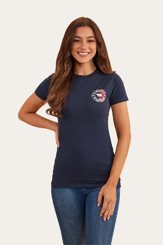 Embroidered Women T Shirt with Intricate DetailsSignature Bull Flag Womens Classic Fit T-Shirt - Navy Embroidered Women T Shirt with Intricate DetailsSignature Bull Flag Womens Classic Fit T-Shirt - Navy