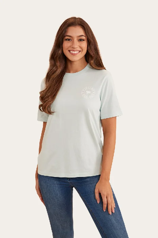Embroidered Women T Shirt with Intricate DetailsSignature Bull Womens Loose Fit T-Shirt - Skylight Embroidered Women T Shirt with Intricate DetailsSignature Bull Womens Loose Fit T-Shirt - Skylight