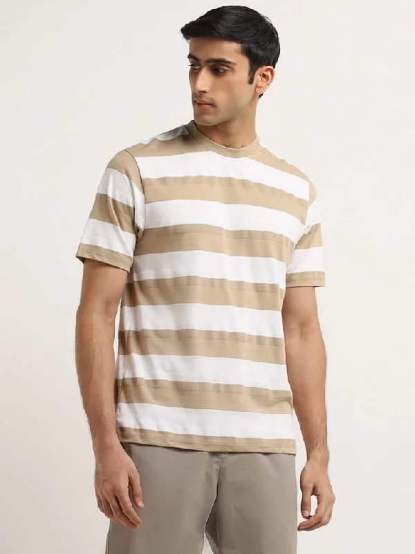 Ruffled Hem Women Shorts to Add a Feminine TouchWES Lounge Beige Striped Relaxed-Fit T-Shirt
