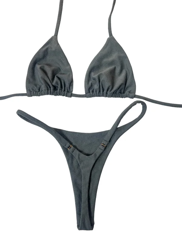 Sustainable bikini made from recycled materials for eco - conscious beachgoersDIPPED SEAMLESS THONG BOTTOM- GRAY