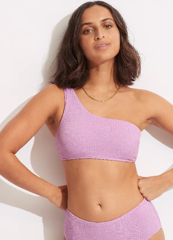 Monokini - style bikini with a unique one - piece - meets - bikini designSea Dive One Shoulder Top - Lilac