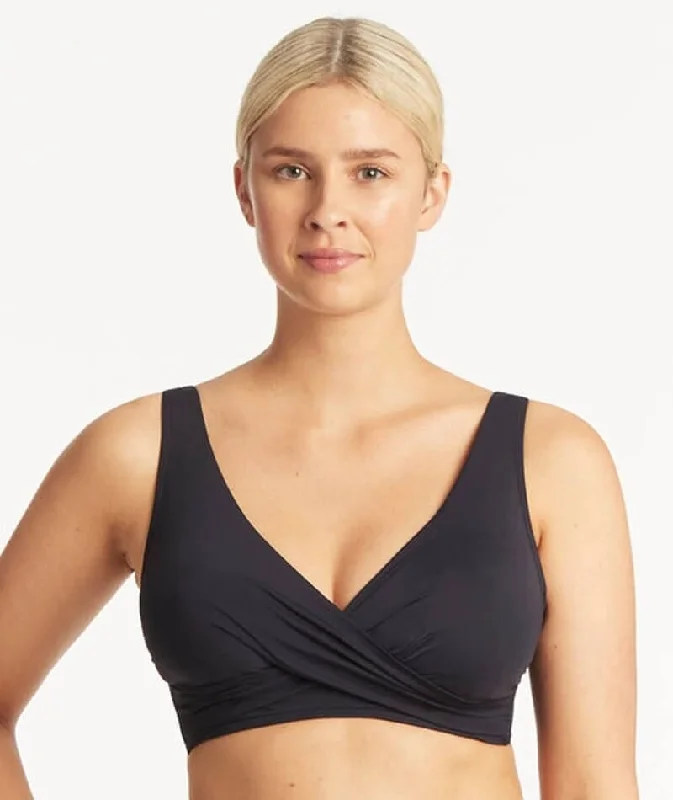 Sports bikini for high - intensity water activities like surfingSea Level Eco Essentials Cross Front A-DD Cup Bikini Top - Night Sky