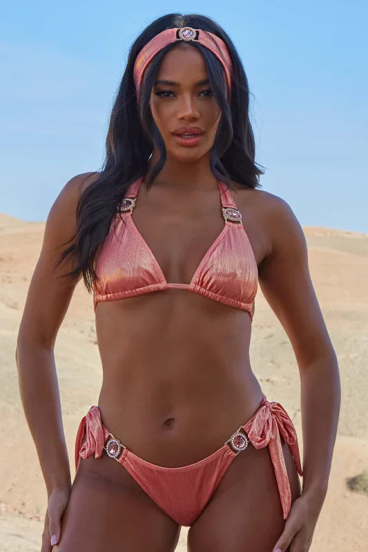 High - performance bikini with quick - drying fabric for active swimmersShimmering Lights 'Rose Gold' Triangle Crystal Bikini Top