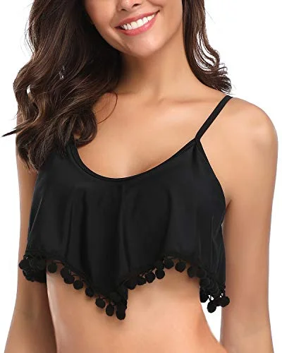 String bikini for a minimalistic and sexy beach styleWomen's Knot Tie Ruffle Flounce Push Up Bikini Top-Black