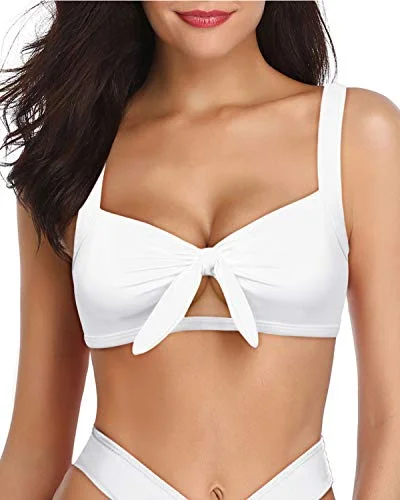 Plus - size bikini with full - coverage options for comfort and confidenceSolid Color Ruffle Flounce Swimsuit Top-White